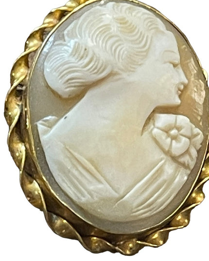 Lovely 14k Gold filled GF sardonyx Carved stone fancy lady cameo brooch