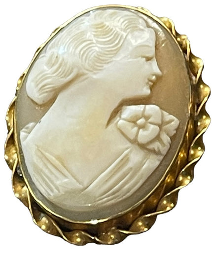 Lovely 14k Gold filled GF sardonyx Carved stone fancy lady cameo brooch