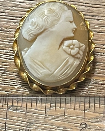 Lovely 14k Gold filled GF sardonyx Carved stone fancy lady cameo brooch