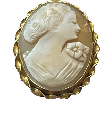 Lovely 14k Gold filled GF sardonyx Carved stone fancy lady cameo brooch