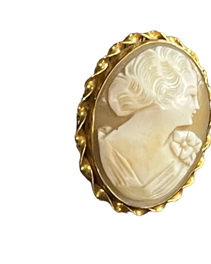 Lovely 14k Gold filled GF sardonyx Carved stone fancy lady cameo brooch