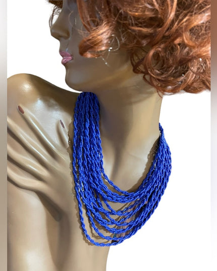 Lovely Nautical Blue seed beed graduated MULTI strand hand made necklace