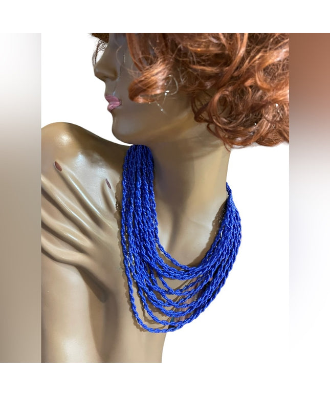 Lovely Nautical Blue seed beed graduated MULTI strand hand made necklace