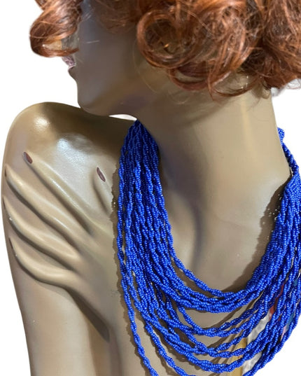 Lovely Nautical Blue seed beed graduated MULTI strand hand made necklace