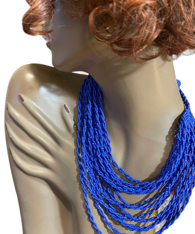 Lovely Nautical Blue seed beed graduated MULTI strand hand made necklace