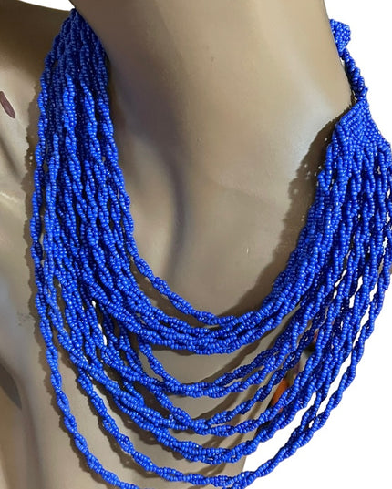 Lovely Nautical Blue seed beed graduated MULTI strand hand made necklace