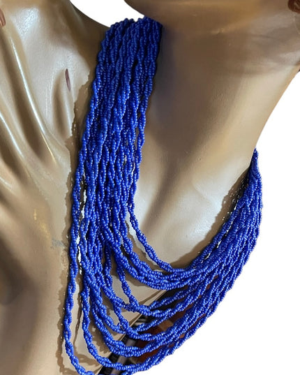 Lovely Nautical Blue seed beed graduated MULTI strand hand made necklace