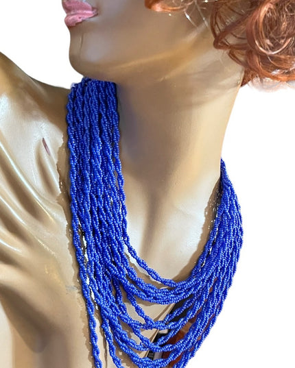 Lovely Nautical Blue seed beed graduated MULTI strand hand made necklace