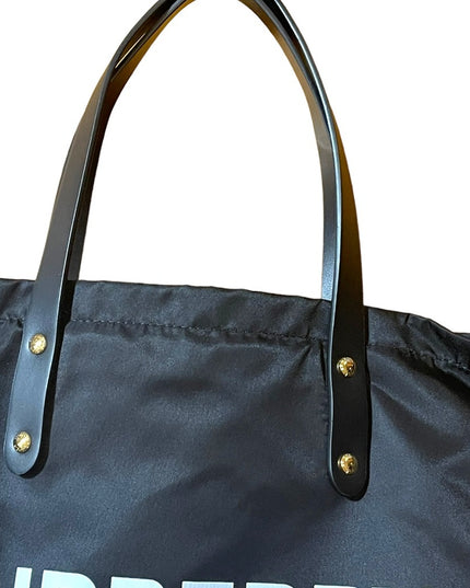 BURBERRY Nylon London England Print Logo Flat Tote Bag Black Authentic shopper