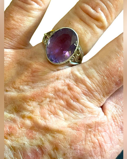 Lovely hand made bezel set ornate filagree sterling 925 silver amethyst ring