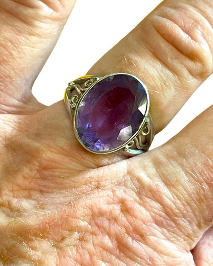 Lovely hand made bezel set ornate filagree sterling 925 silver amethyst ring