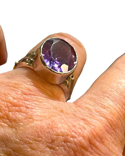 Lovely hand made bezel set ornate filagree sterling 925 silver amethyst ring