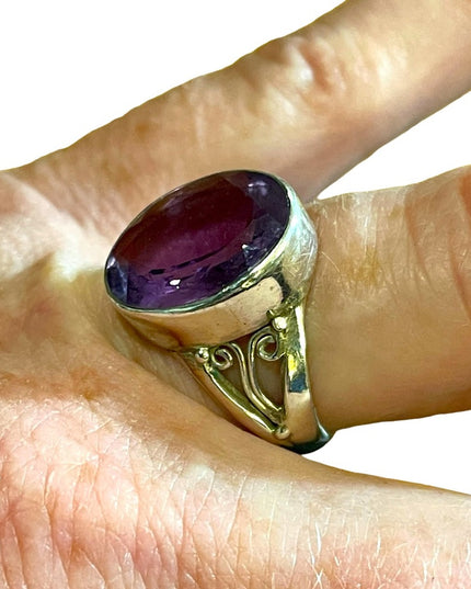 Lovely hand made bezel set ornate filagree sterling 925 silver amethyst ring