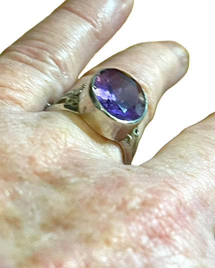 Lovely hand made bezel set ornate filagree sterling 925 silver amethyst ring