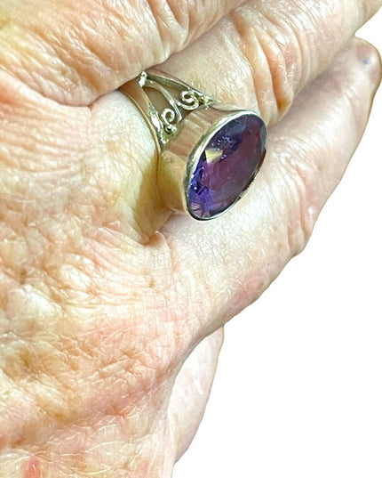 Lovely hand made bezel set ornate filagree sterling 925 silver amethyst ring