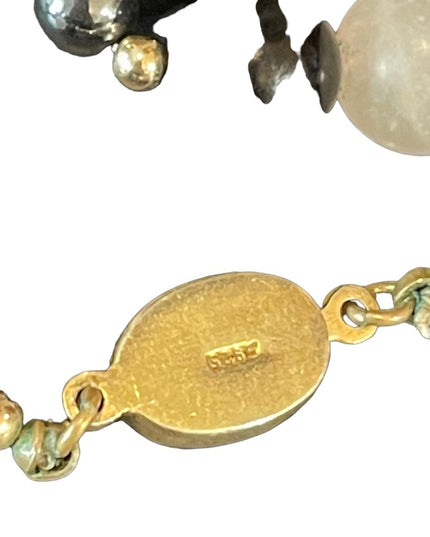 Vintage 1950s Chinese Export Rose Quartz Rhodonite black onyx 925 necklace