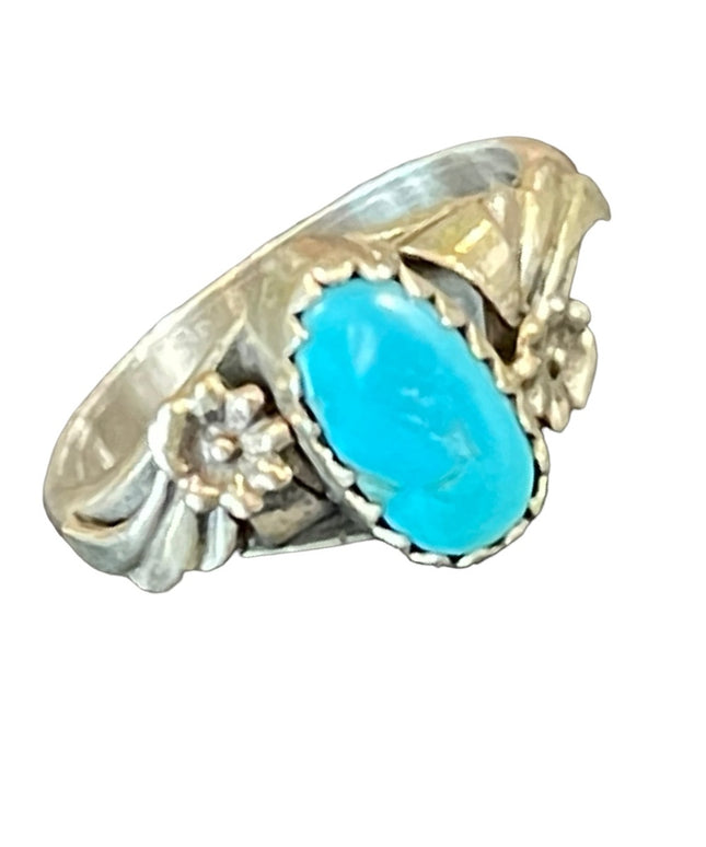 Vintage 1940s Sterling silver 925 turquoise LB Eagle native Southwestern ring