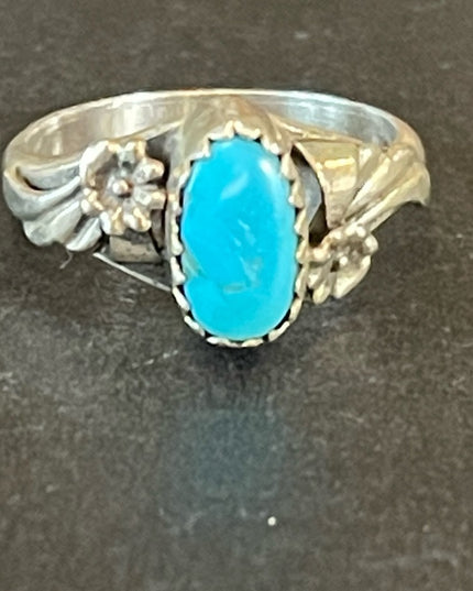 Vintage 1940s Sterling silver 925 turquoise LB Eagle native Southwestern ring