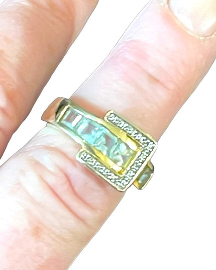 Beautiful gold plated sterling silver 925 topaz blue CZ buckle ring