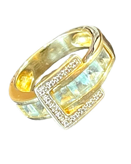 Beautiful gold plated sterling silver 925 topaz blue CZ buckle ring