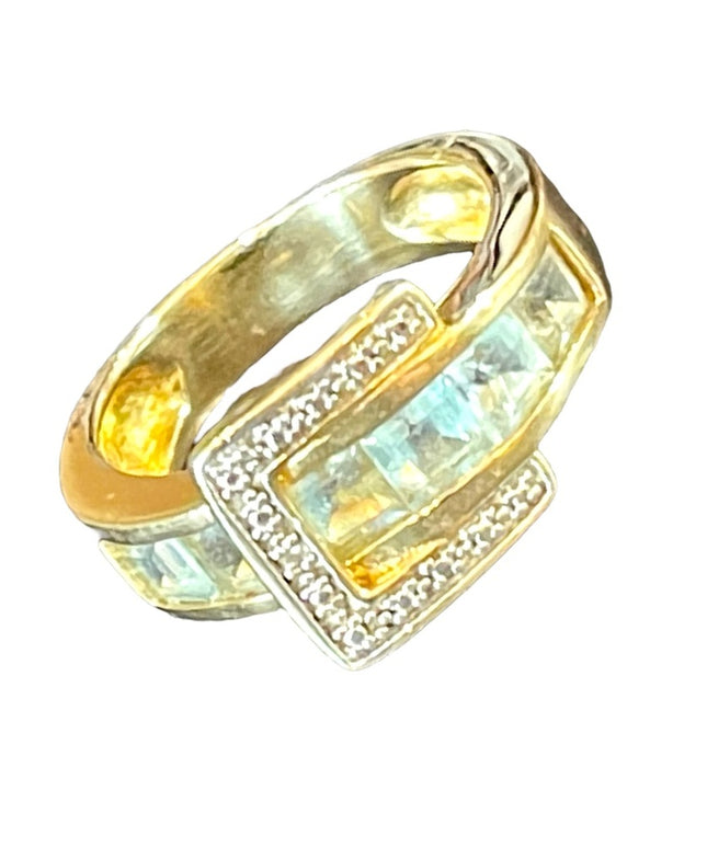 Beautiful gold plated sterling silver 925 topaz blue CZ buckle ring