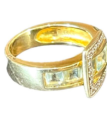 Beautiful gold plated sterling silver 925 topaz blue CZ buckle ring