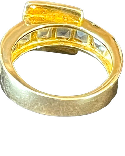 Beautiful gold plated sterling silver 925 topaz blue CZ buckle ring