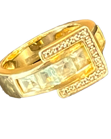 Beautiful gold plated sterling silver 925 topaz blue CZ buckle ring