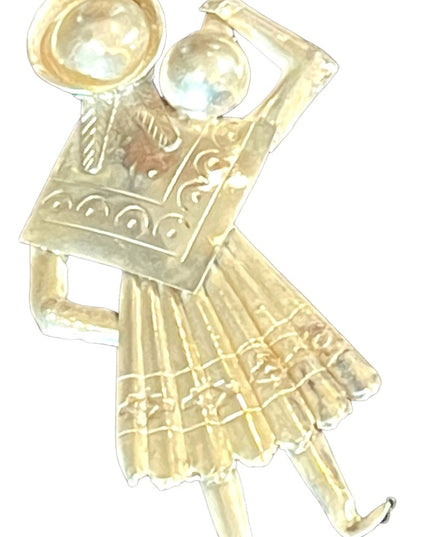 Vintage 1930s Sterling silver 925 Peru Lady carry water tribal native brooch