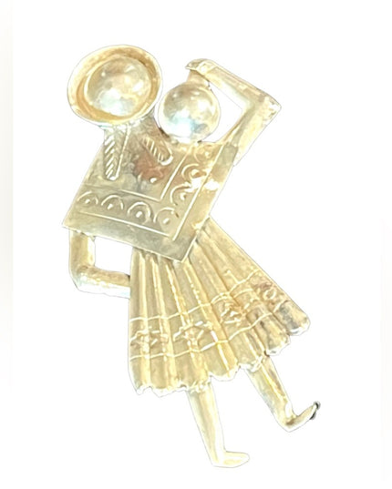 Vintage 1930s Sterling silver 925 Peru Lady carry water tribal native brooch