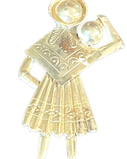 Vintage 1930s Sterling silver 925 Peru Lady carry water tribal native brooch