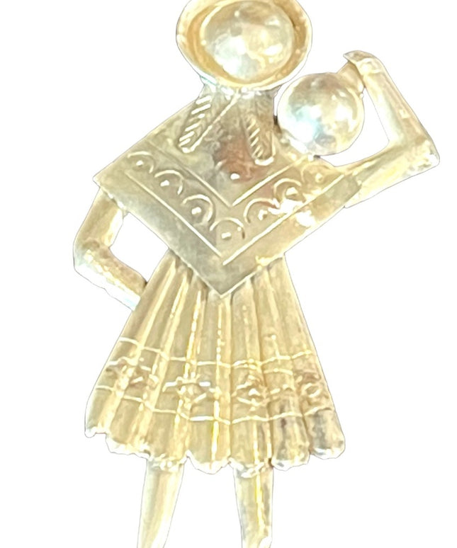 Vintage 1930s Sterling silver 925 Peru Lady carry water tribal native brooch