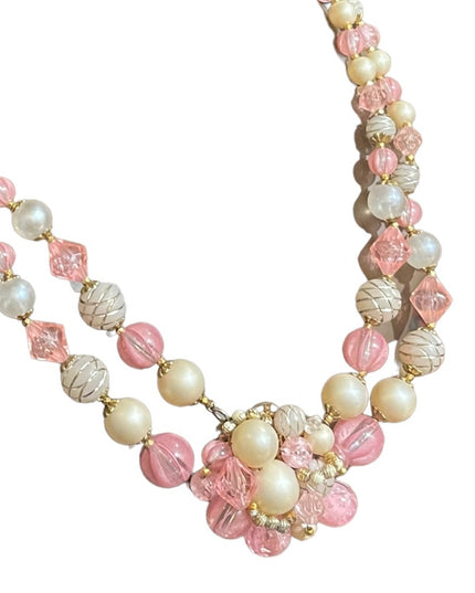 Lovely West Germany pink faux fancy double strand resin necklace choker