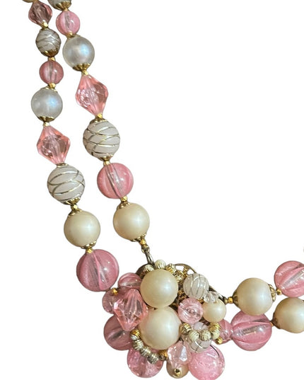 Lovely West Germany pink faux fancy double strand resin necklace choker