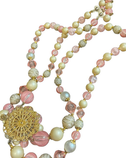 Lovely West Germany pink faux fancy double strand resin necklace choker