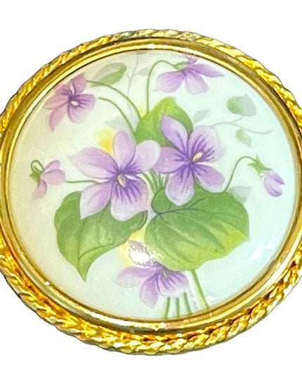 Vintage 1950s Limoges Porcelain flowers transfer gold finish cameo brooch