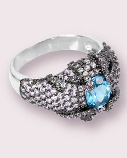Oval Swiss Blue Topaz 8x6mm Pink Sapphire Diamond Cut 925 Sterling Silver Ring