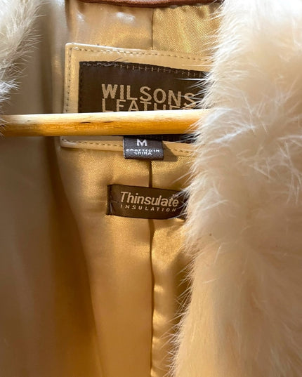 NWOT Wilsons Leather Winter white fox fur collar  3/4 Coat jacket Thinsulate