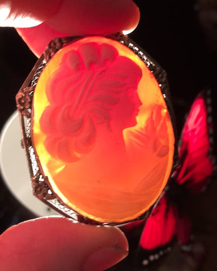 Antique 12k WG Ornate Shell Cameo Large Beauty carved handmade Victorian