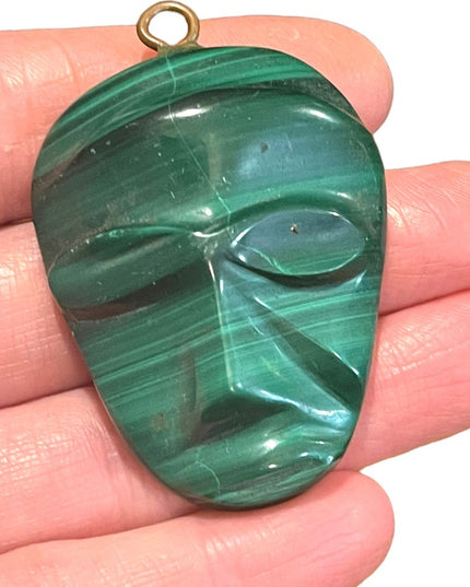 Antique Finely Carved Mexico Mask Malachite Pendant Tribal Heavy stone