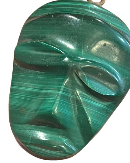Antique Finely Carved Mexico Mask Malachite Pendant Tribal Heavy stone