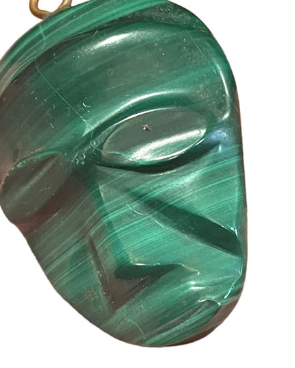 Antique Finely Carved Mexico Mask Malachite Pendant Tribal Heavy stone