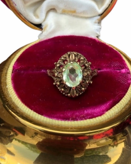 Antique Vaseline Glass 10k Gold ring green Uranium glass