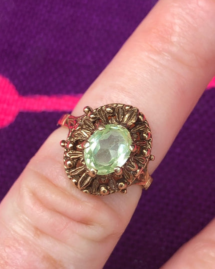 Antique Vaseline Glass 10k Gold ring green Uranium glass