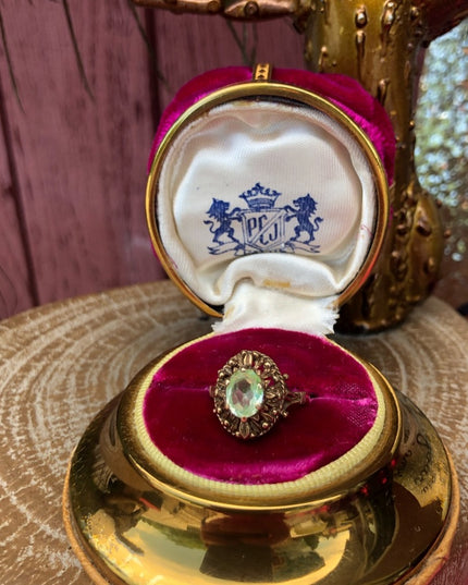 Antique Vaseline Glass 10k Gold ring green Uranium glass