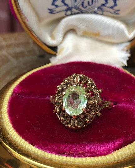 Antique Vaseline Glass 10k Gold ring green Uranium glass