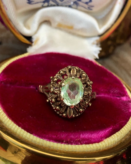 Antique Vaseline Glass 10k Gold ring green Uranium glass