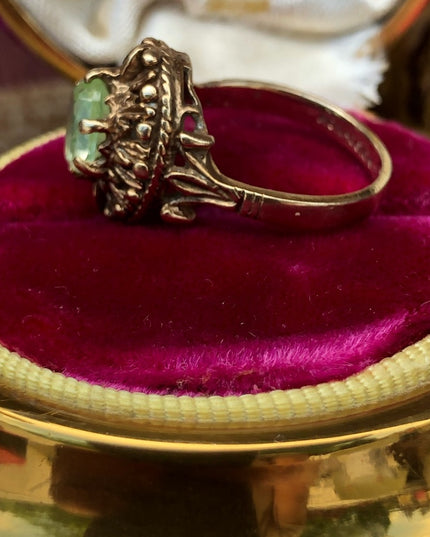 Antique Vaseline Glass 10k Gold ring green Uranium glass