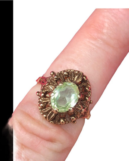 Antique Vaseline Glass 10k Gold ring green Uranium glass