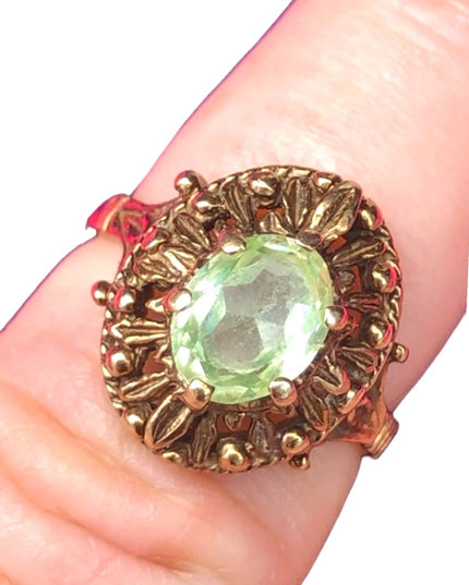 Antique Vaseline Glass 10k Gold ring green Uranium glass